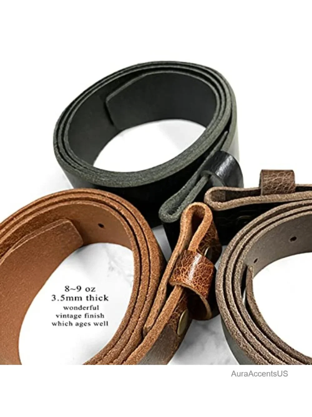 Vintage Full Grain Leather Belt Strap with Buckle 1.5 inch 36
